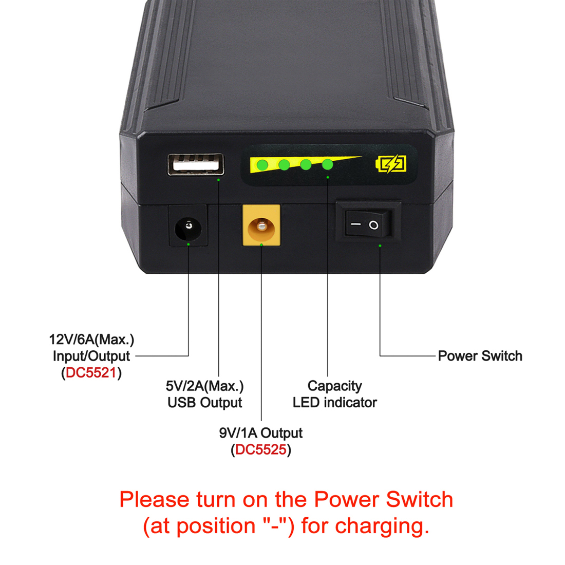 TalentCell Rechargeable 100Wh 9V 12V 5V Lithium YB1208300-USB